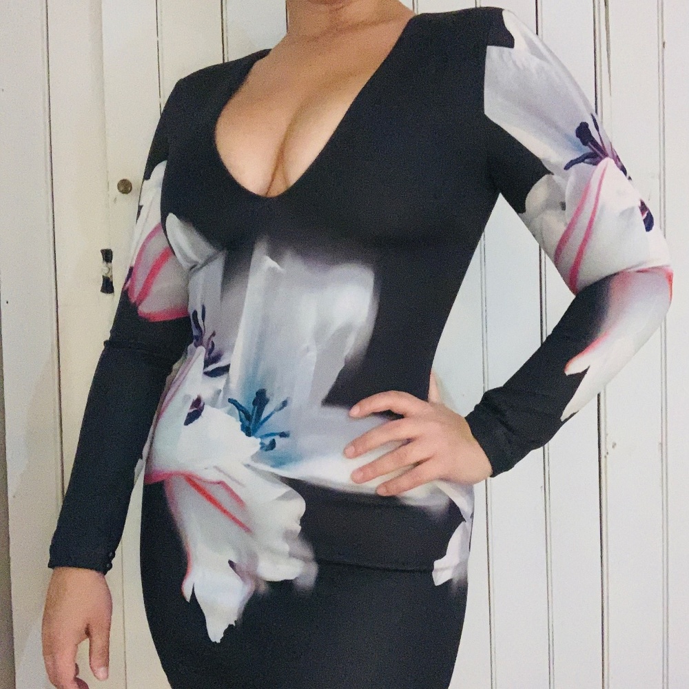 Bebe Floral Print Neoprene Mini Dress